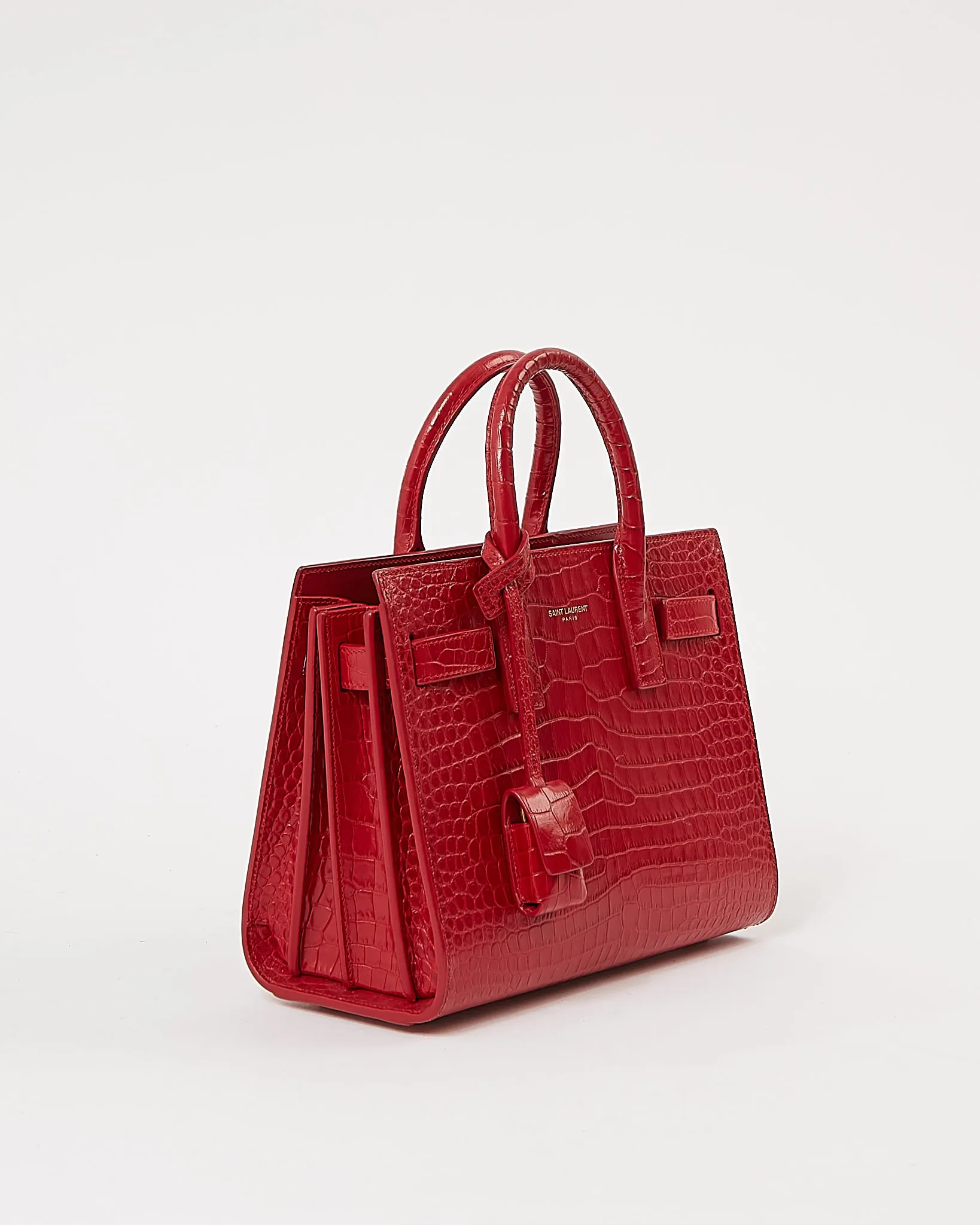 Saint Laurent Red Croc Embossed Nano Sac de Jour Bag
