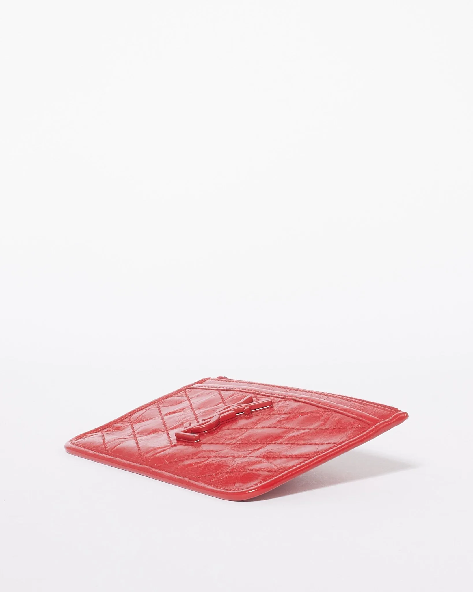 Saint Laurent Red Wrinkled Leather Monogram Niki Bill Pouch