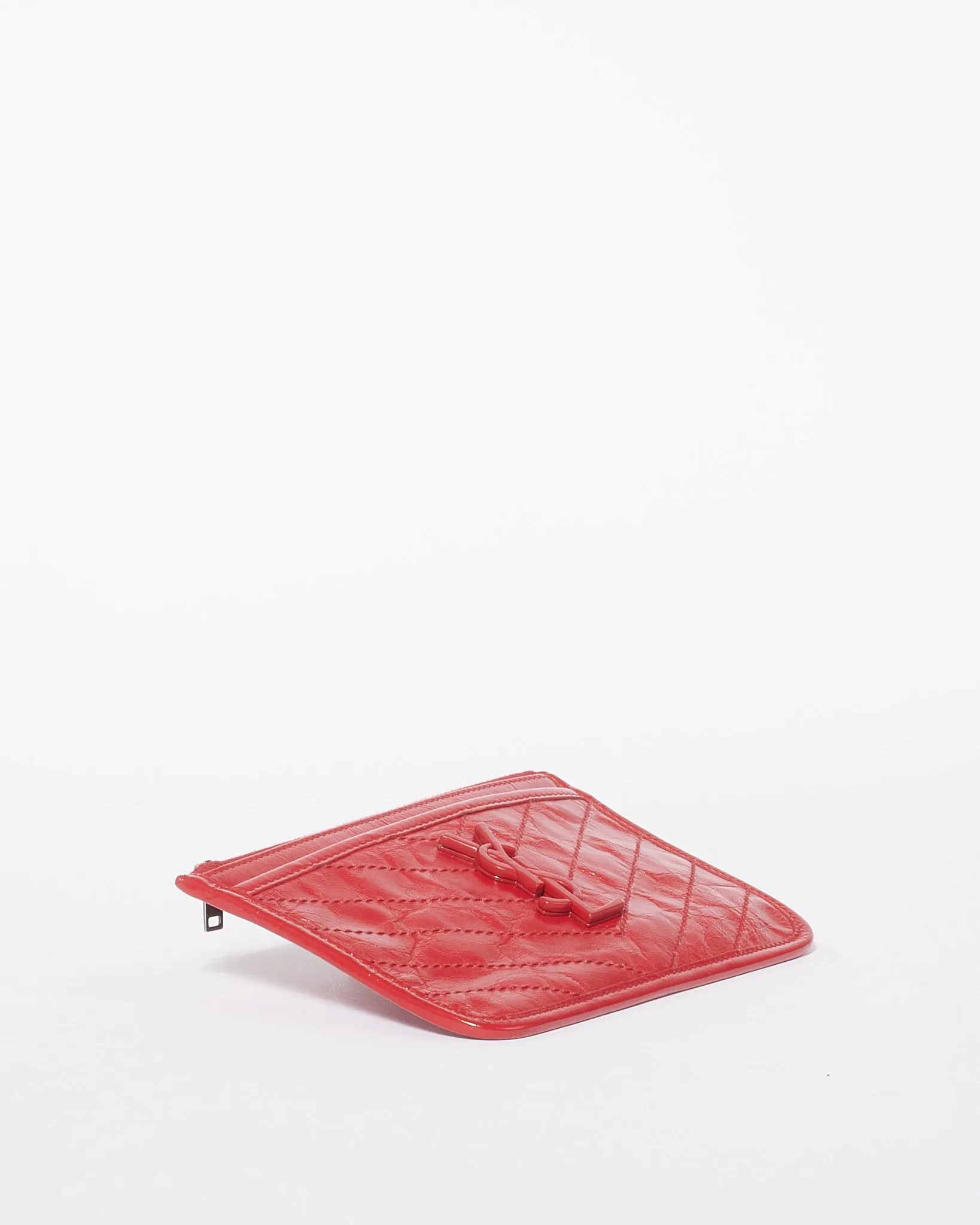 Saint Laurent Red Wrinkled Leather Monogram Niki Bill Pouch