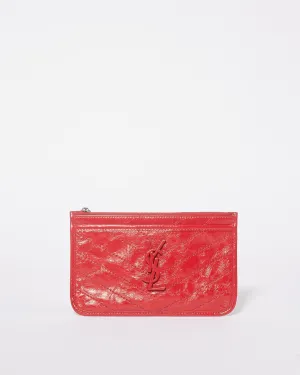 Saint Laurent Red Wrinkled Leather Monogram Niki Bill Pouch