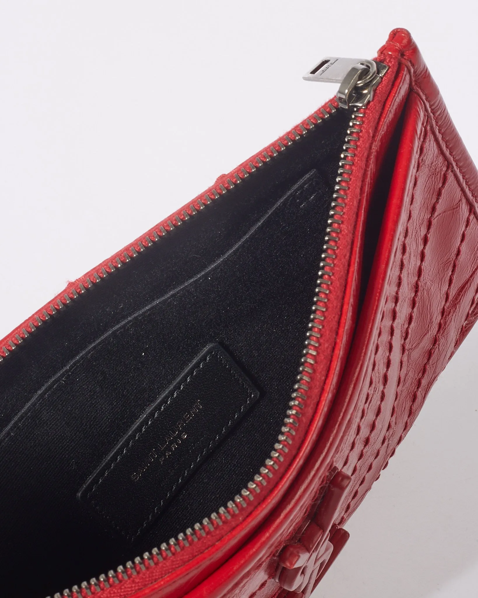 Saint Laurent Red Wrinkled Leather Monogram Niki Bill Pouch
