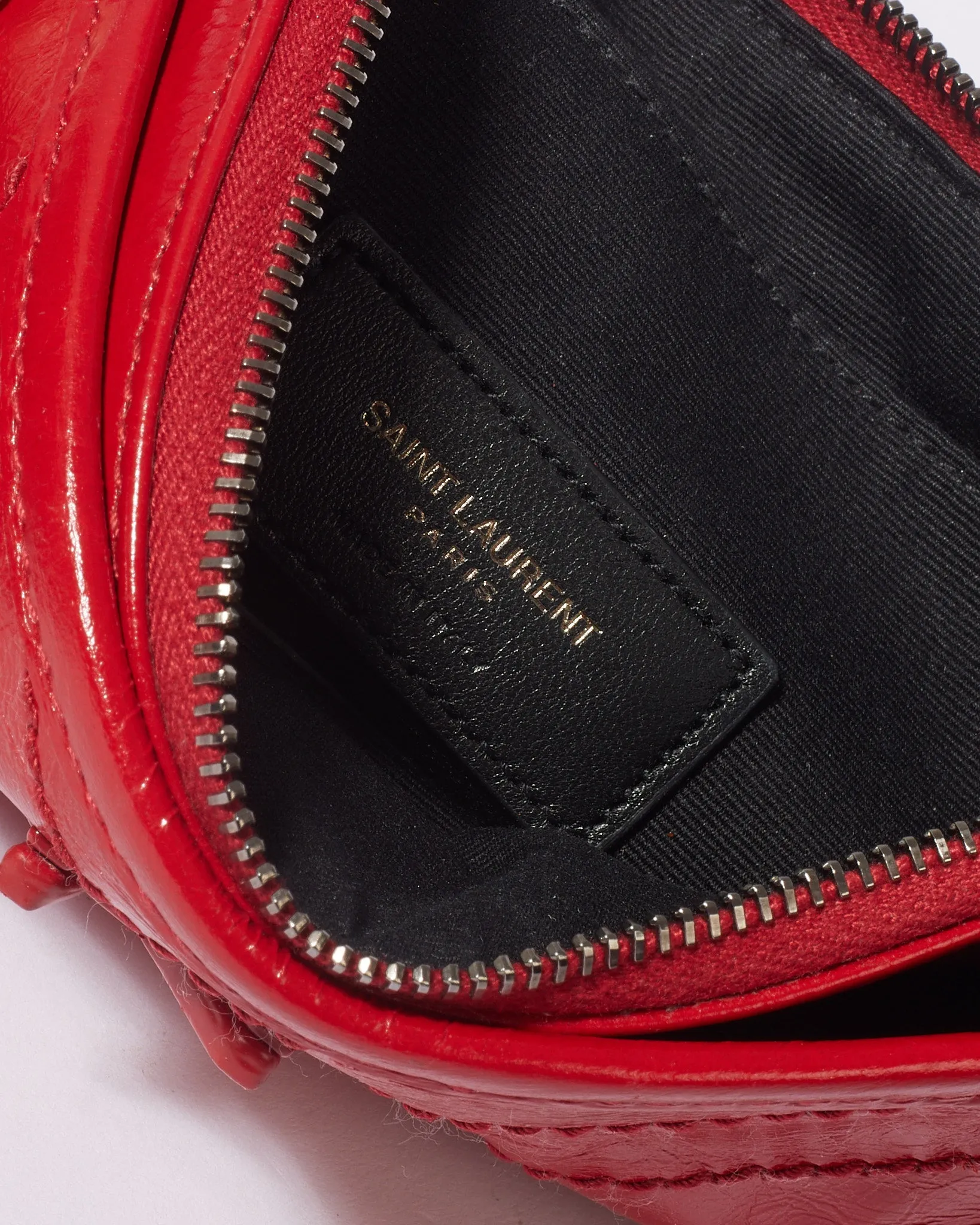 Saint Laurent Red Wrinkled Leather Monogram Niki Bill Pouch