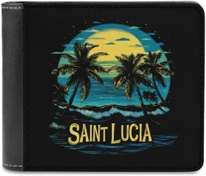 Saint Lucia Beach Palm Trees Men's Minimalist Wallet Blocking Leather Bifold Wallets Slim Purse with 6 Credit Card
