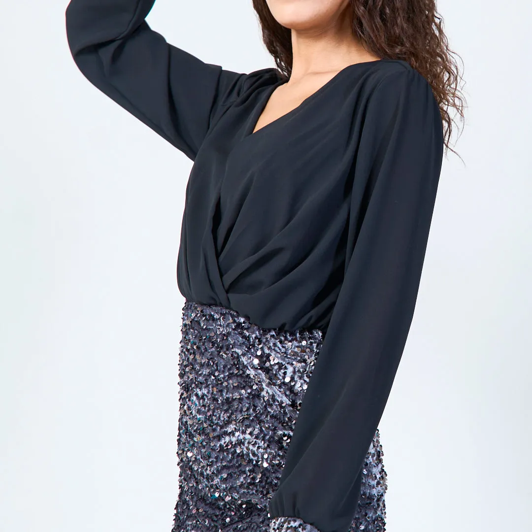 Sequin mini dress with wrap top wholesale