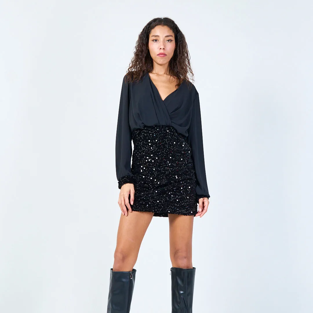 Sequin mini dress with wrap top wholesale