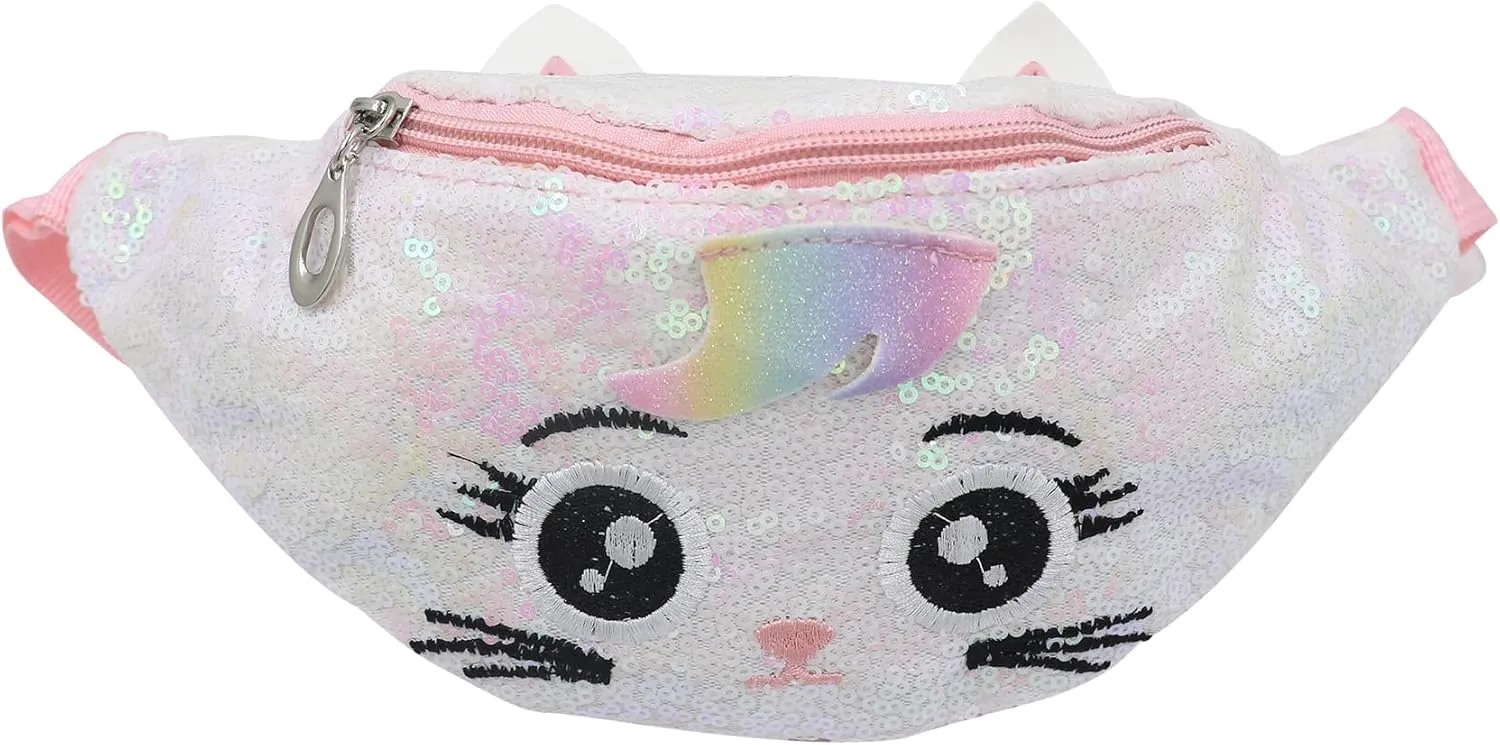 Sequins Cute Cat Fanny Pack Unicorn Crossbody Shoulder Bag for Girls Sling Bag Animal Chest bag Belt Bag