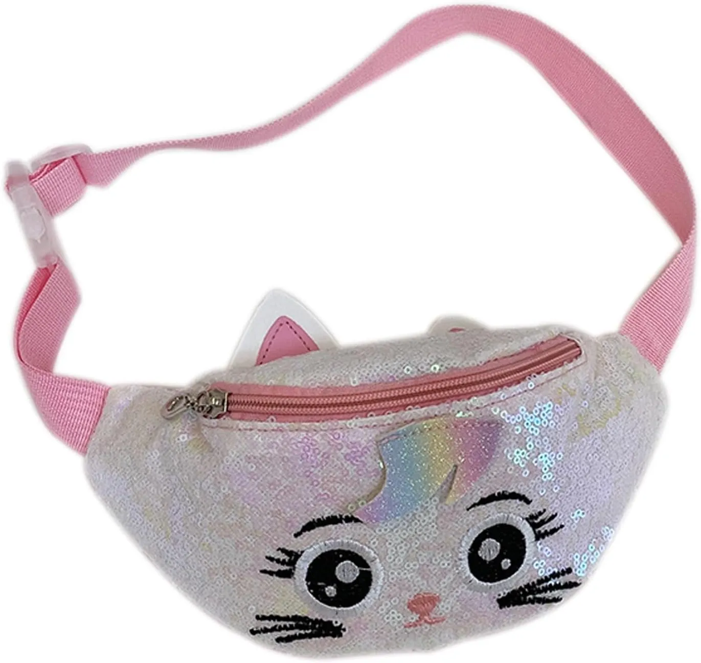 Sequins Cute Cat Fanny Pack Unicorn Crossbody Shoulder Bag for Girls Sling Bag Animal Chest bag Belt Bag
