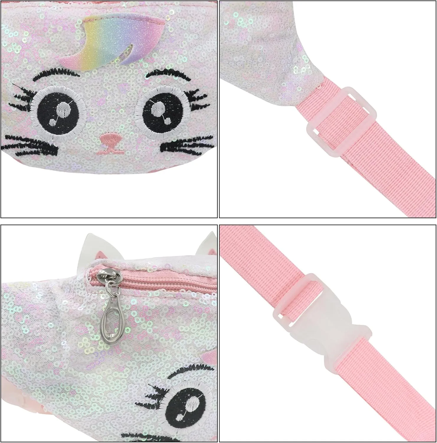 Sequins Cute Cat Fanny Pack Unicorn Crossbody Shoulder Bag for Girls Sling Bag Animal Chest bag Belt Bag