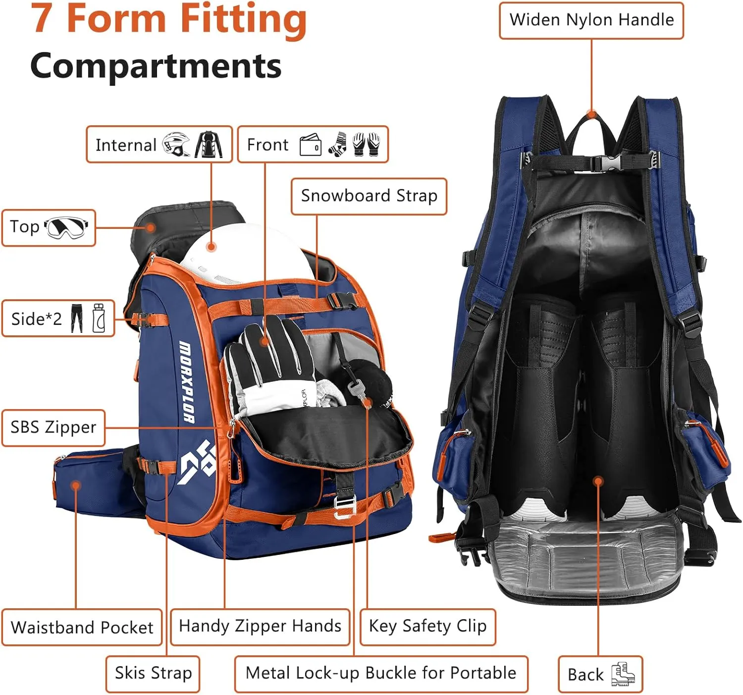 Ski Boot Bag - 65L Padded, Waterproof Ski Travel Backpack for Gear & Accessories