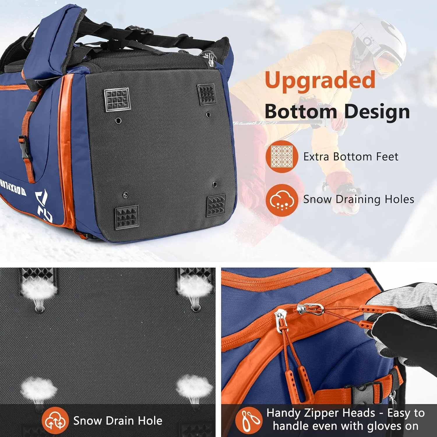 Ski Boot Bag - 65L Padded, Waterproof Ski Travel Backpack for Gear & Accessories