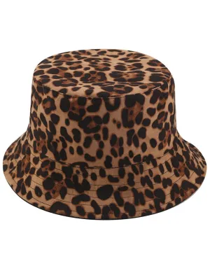 Suede Leopard Print Casual Sun Hat Bucket Hat