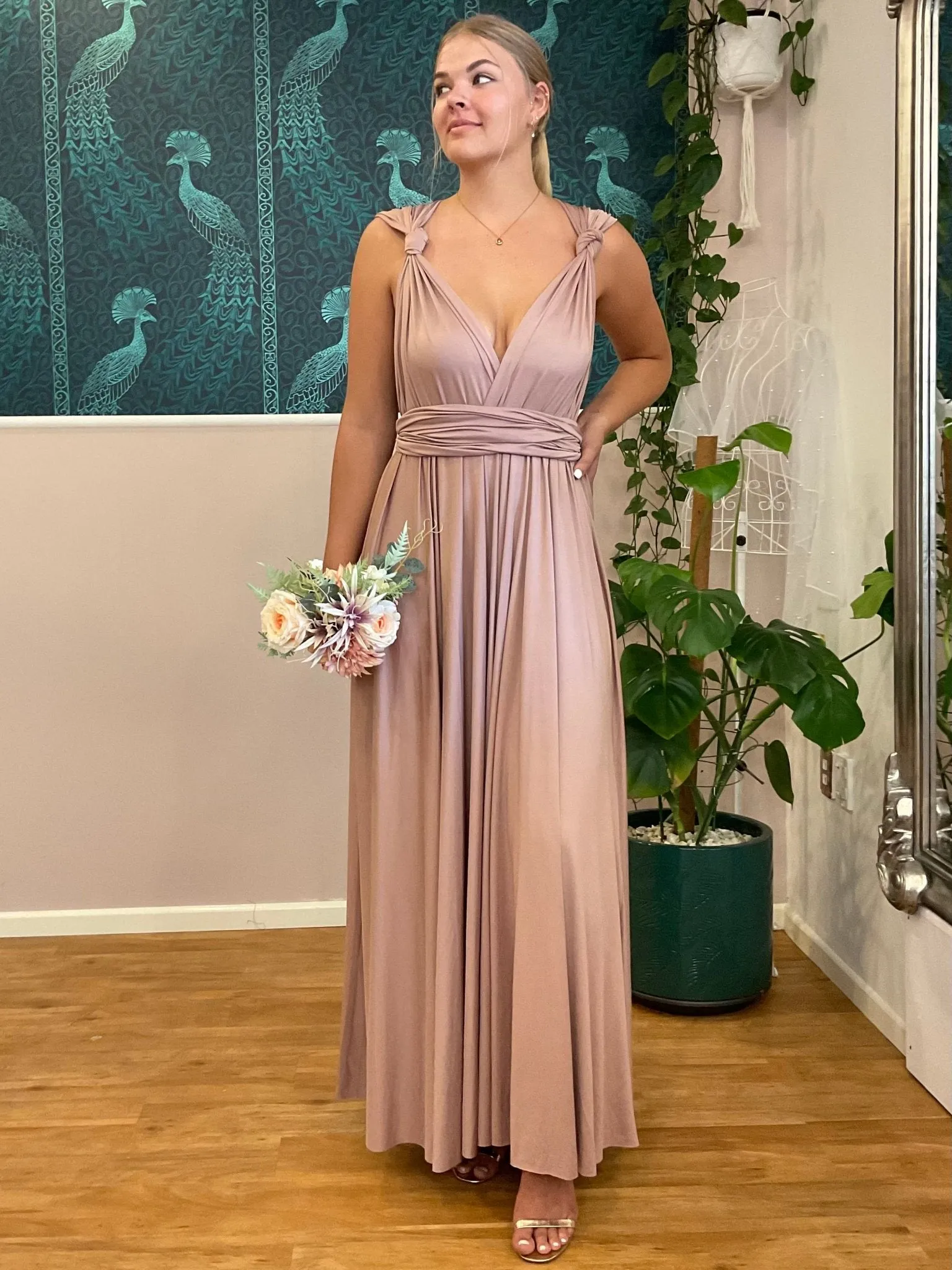 Taupe Convertible Infinity bridesmaid dress Express NZ wide