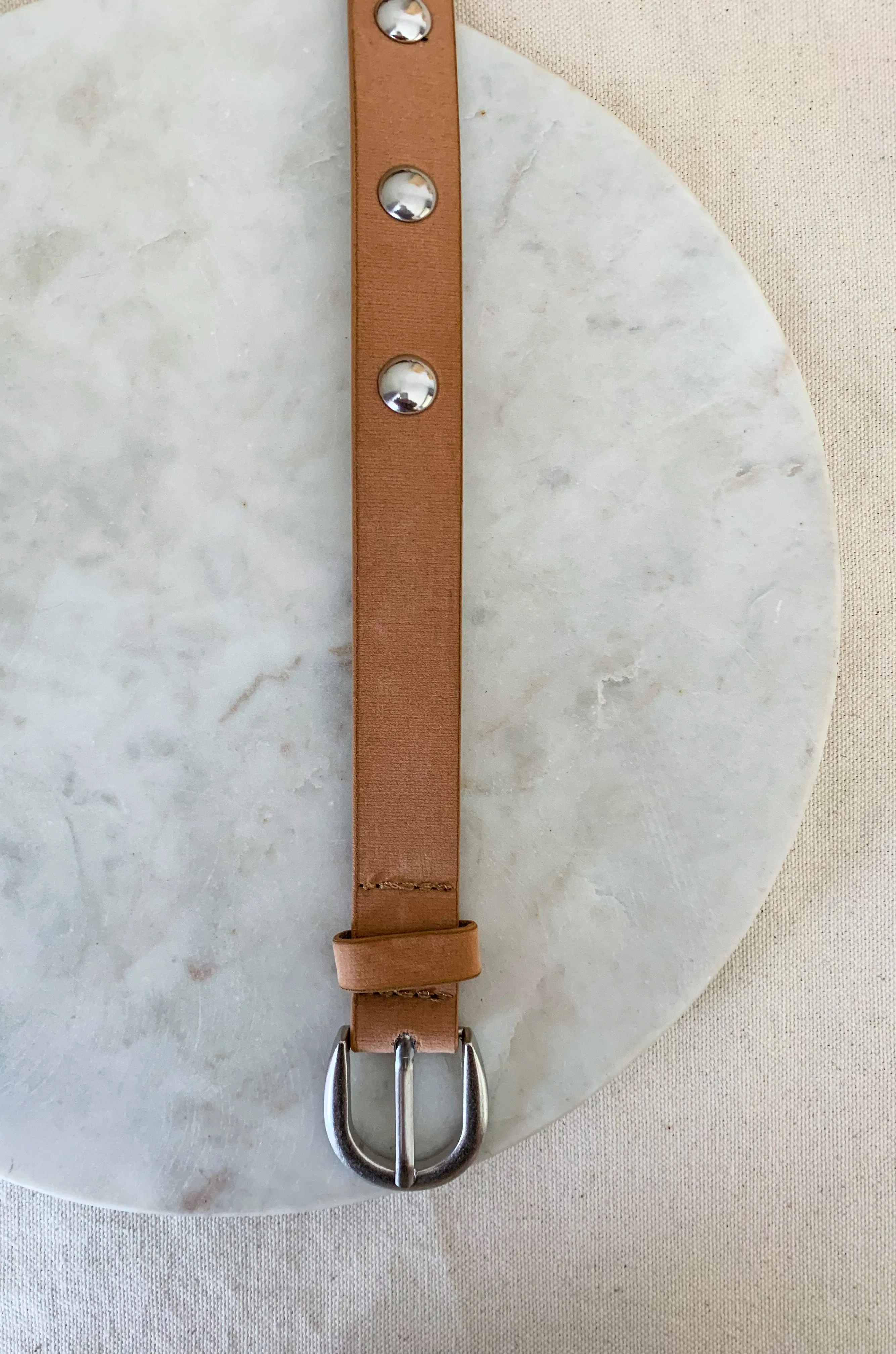 Taupe Silver Button Slim Belt