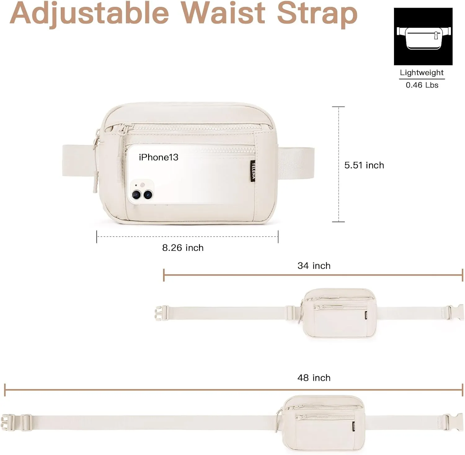 Telena Belt Bag for Women Fanny Pack Cross Body Bag Fashion Waist Pack with Adjustable Strap Beige