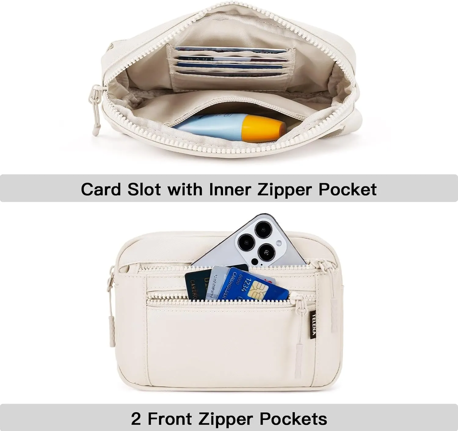 Telena Belt Bag for Women Fanny Pack Cross Body Bag Fashion Waist Pack with Adjustable Strap Beige