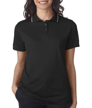 ultraclub ladies' polo with tipped collar - black/white (xl)