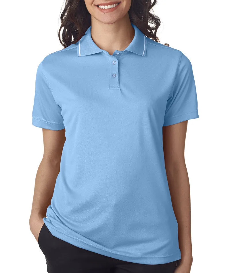 ultraclub ladies' polo with tipped collar - columbia blue/white (2xl)