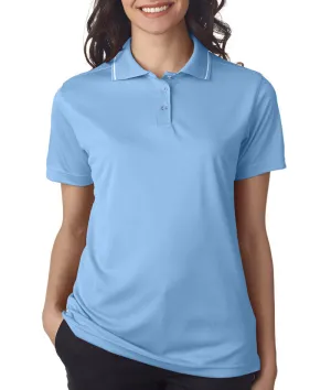 ultraclub ladies' polo with tipped collar - columbia blue/white (2xl)