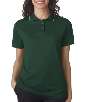 ultraclub ladies' polo with tipped collar - forest/white (xl)