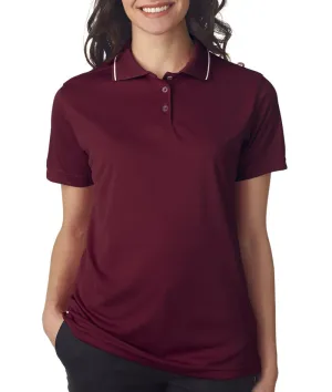 ultraclub ladies' polo with tipped collar - maroon/white (xs)