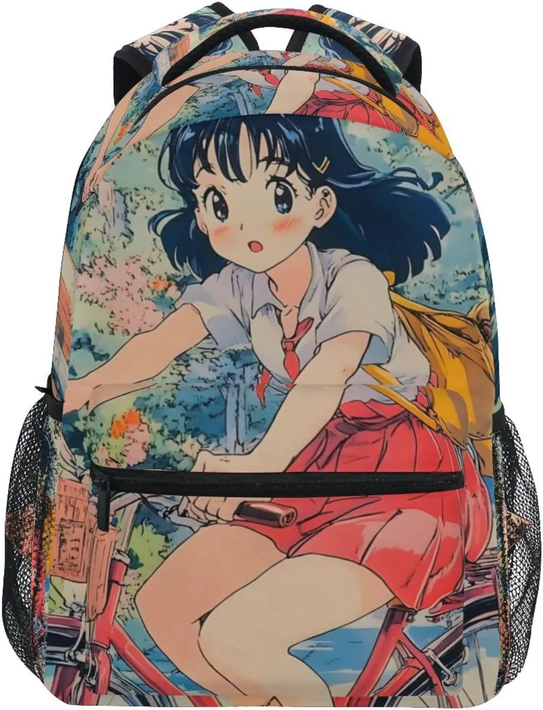 Woman Cute Bike Anime Backpack for School Boys Girls Laptop Travel Backpack Book Bag Daypack 11.4 16 In M