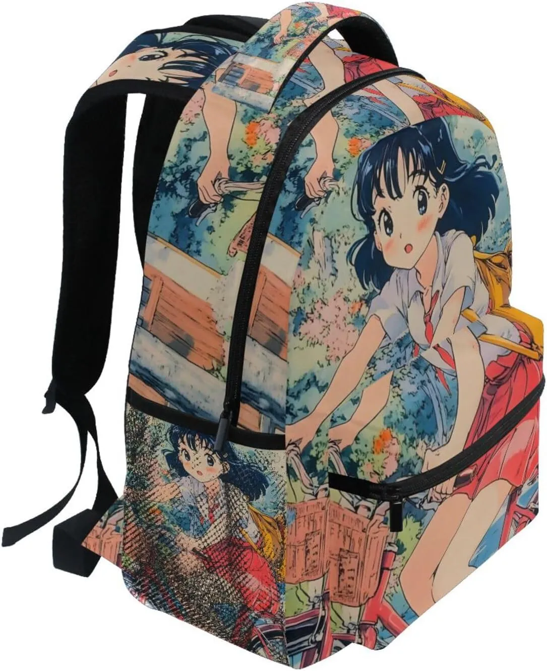 Woman Cute Bike Anime Backpack for School Boys Girls Laptop Travel Backpack Book Bag Daypack 11.4 16 In M