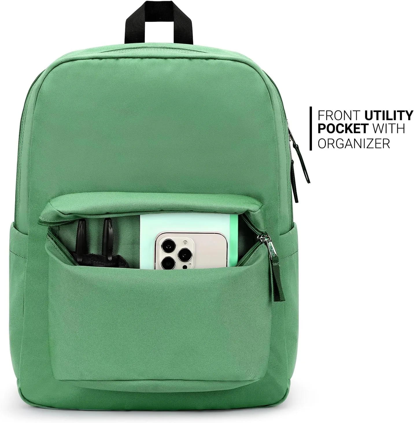 ZORFIN Basic Backpack for School Work Travel: Water Resistant Backpacks for Men and Women - Lightweight Bookbag for Girls and Boys - Green